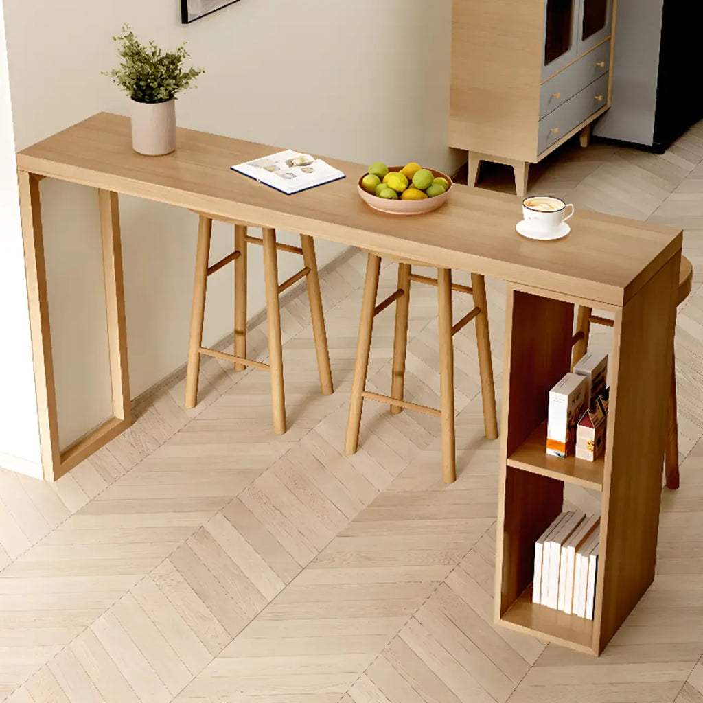 Scandinavian Brown Pine Fixed Storage Bar Tables
