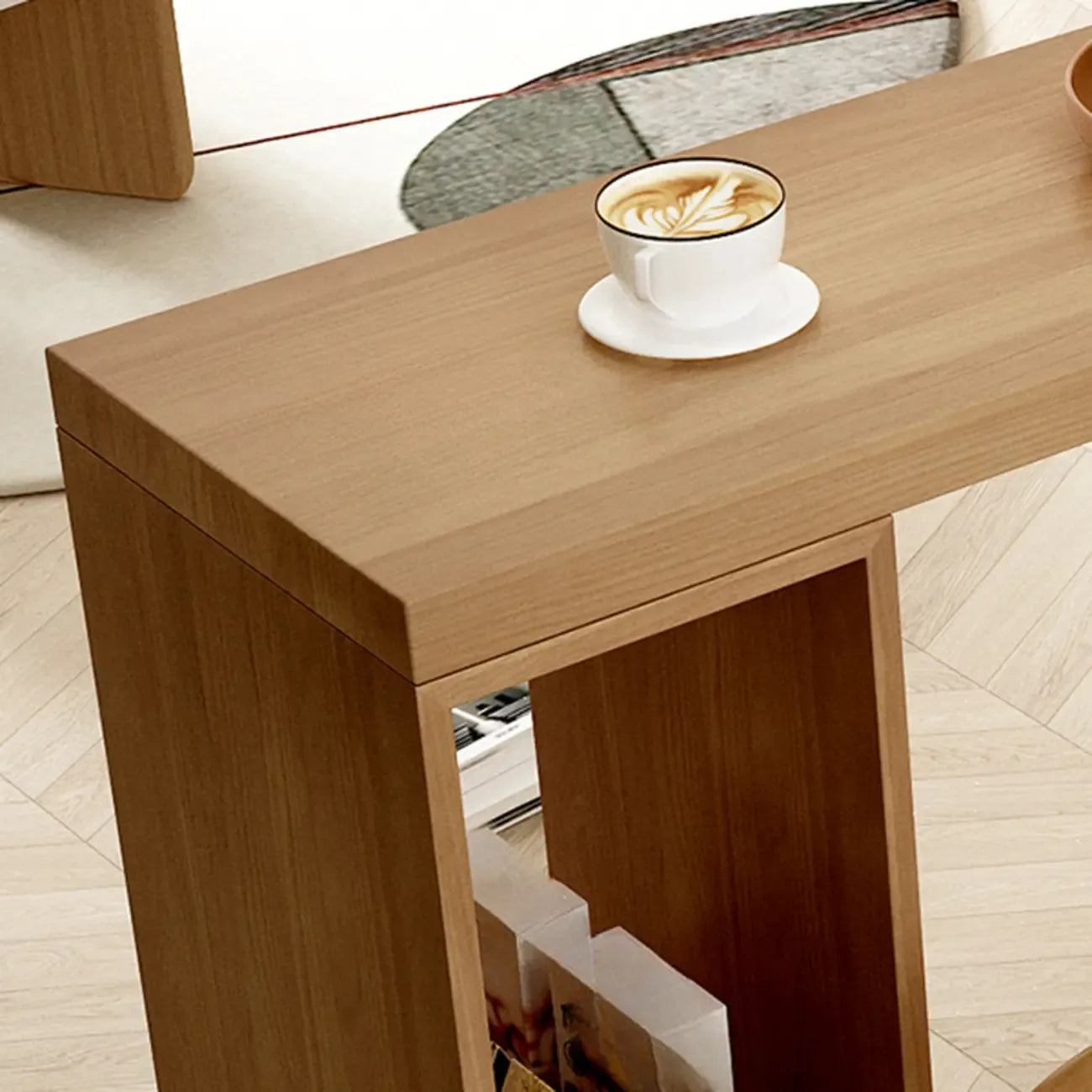 Scandinavian Brown Pine Fixed Storage Bar Tables