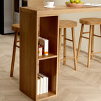 Scandinavian Brown Pine Fixed Storage Bar Tables