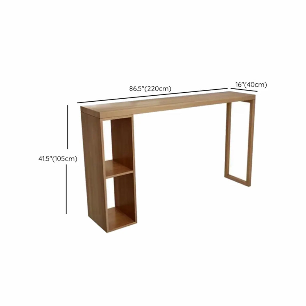 Scandinavian Brown Pine Fixed Storage Bar Tables