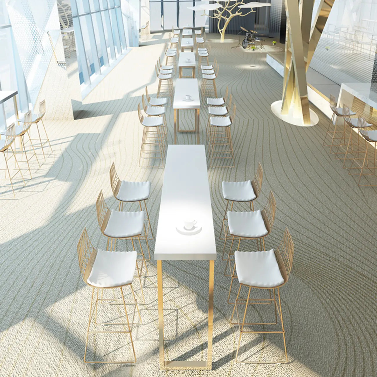Modern White High Bar Table with Fixed Top for Dining and Bars