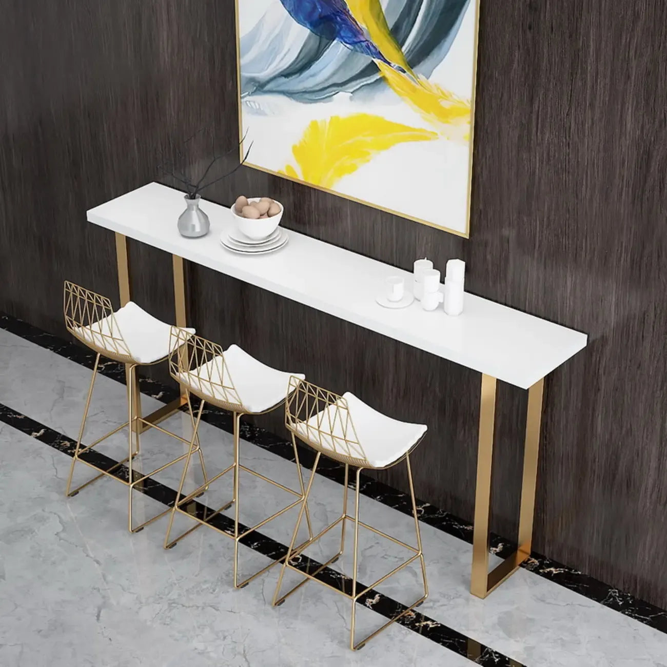 Modern White High Bar Table with Fixed Top for Dining and Bars
