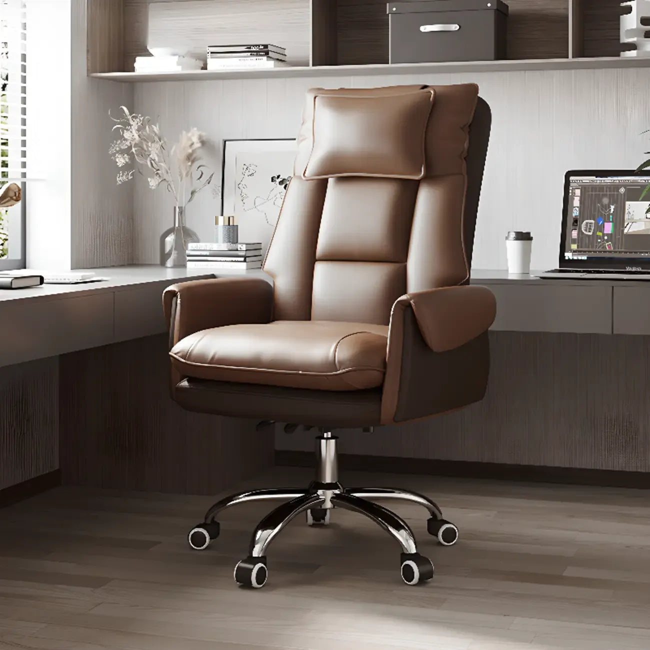 Ergonomic White-Orange Faux Fur Recliner Adjustable Office Chair