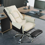 Ergonomic White-Orange Faux Fur Recliner Adjustable Office Chair