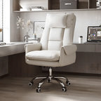 Ergonomic White-Orange Faux Fur Recliner Adjustable Office Chair