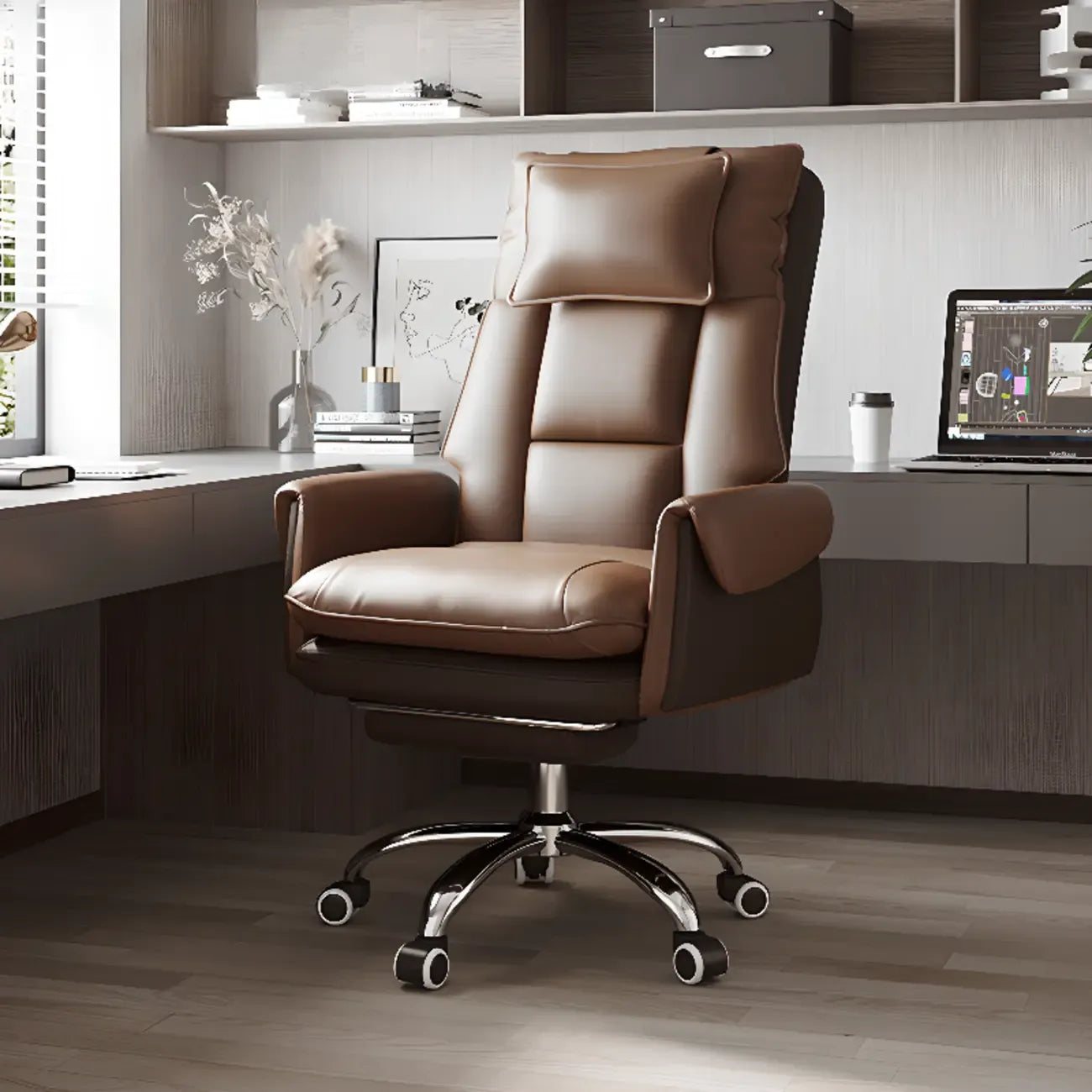 Ergonomic White-Orange Faux Fur Recliner Adjustable Office Chair