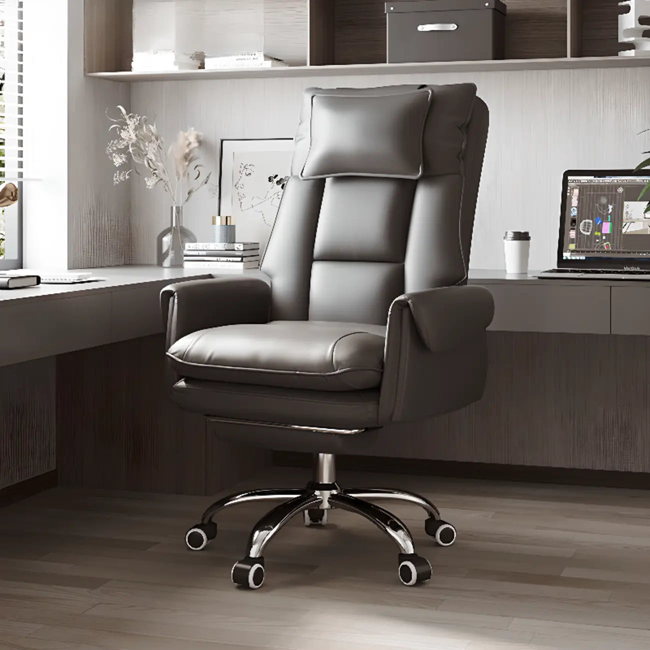 Ergonomic White-Orange Faux Fur Recliner Adjustable Office Chair