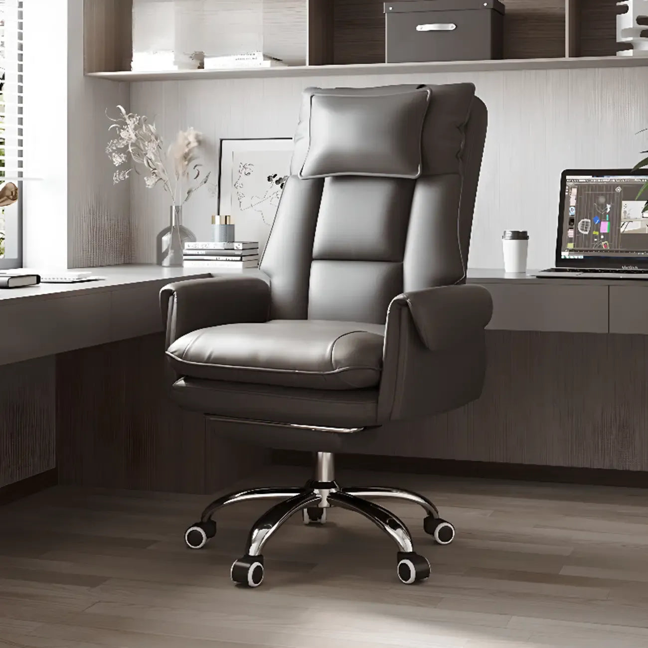 Ergonomic White-Orange Faux Fur Recliner Adjustable Office Chair
