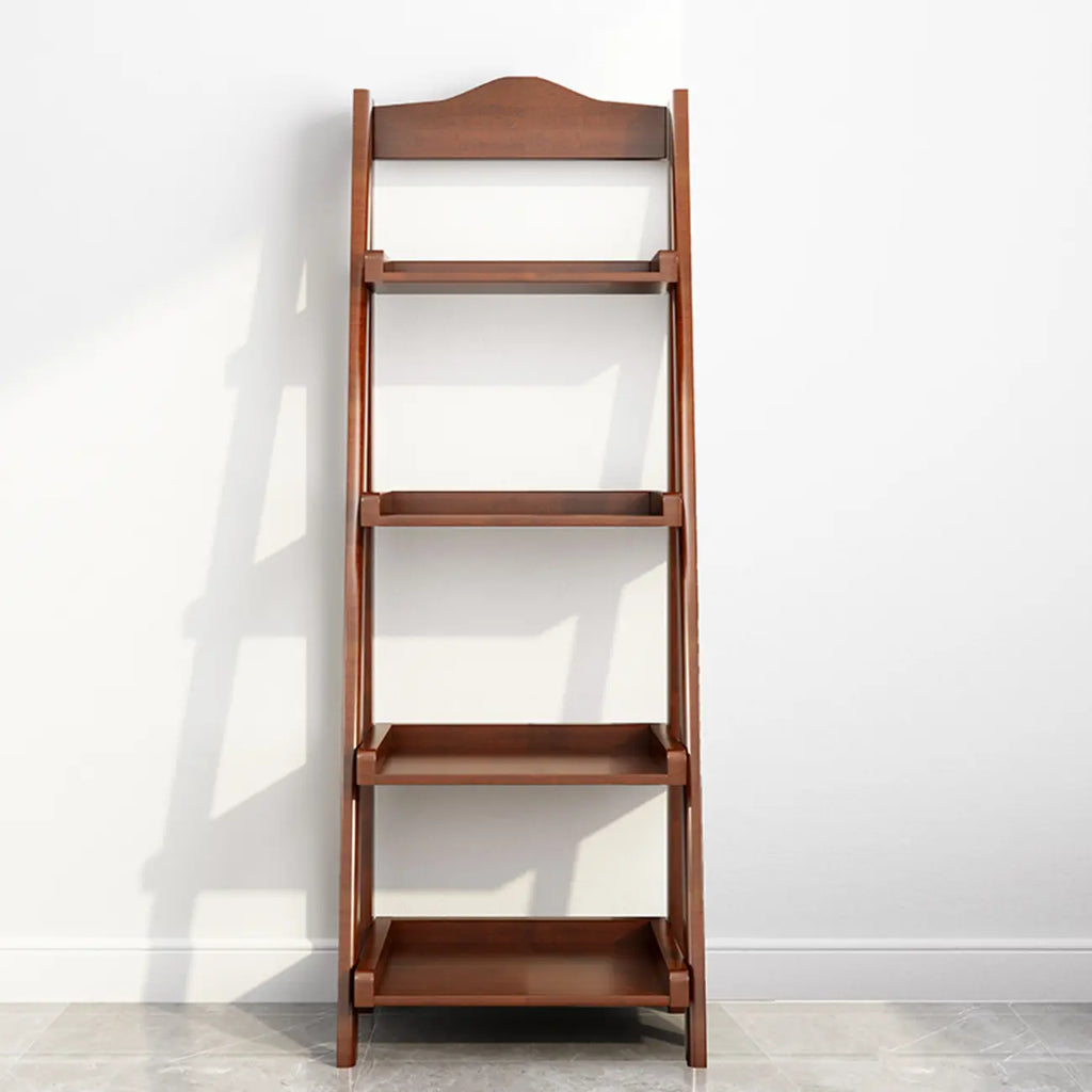4-Tier Narrow Walnut Wood Ladder Bookcase for Bedroom