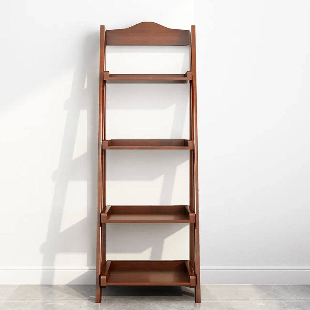 4-Tier Narrow Walnut Wood Ladder Bookcase for Bedroom