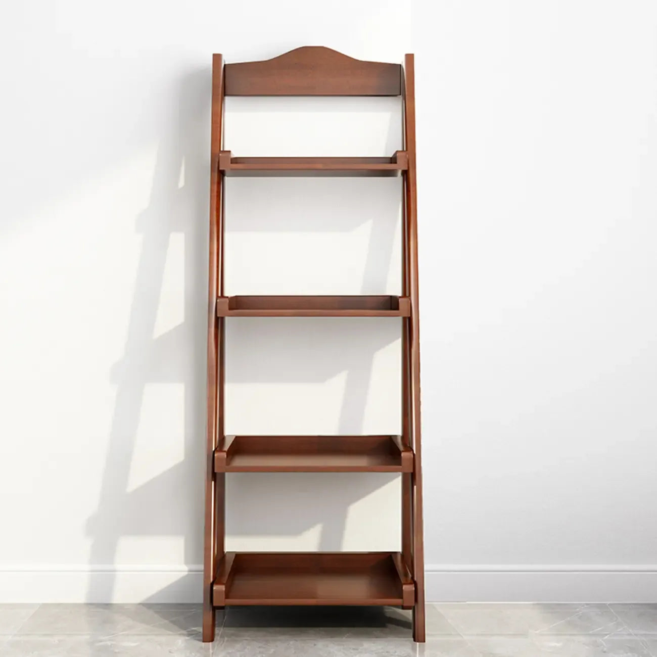 4-Tier Narrow Walnut Wood Ladder Bookcase for Bedroom