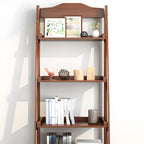 4-Tier Narrow Walnut Wood Ladder Bookcase for Bedroom