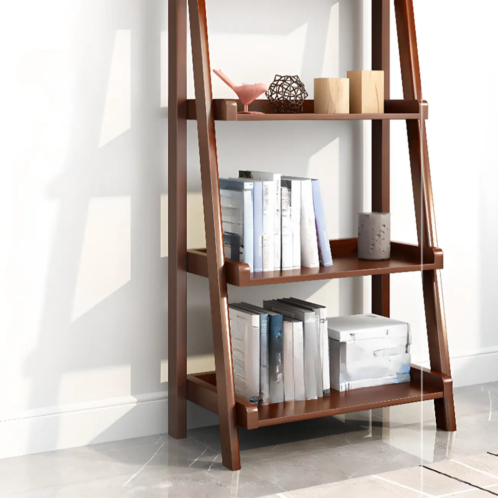 4-Tier Narrow Walnut Wood Ladder Bookcase for Bedroom