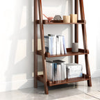 4-Tier Narrow Walnut Wood Ladder Bookcase for Bedroom