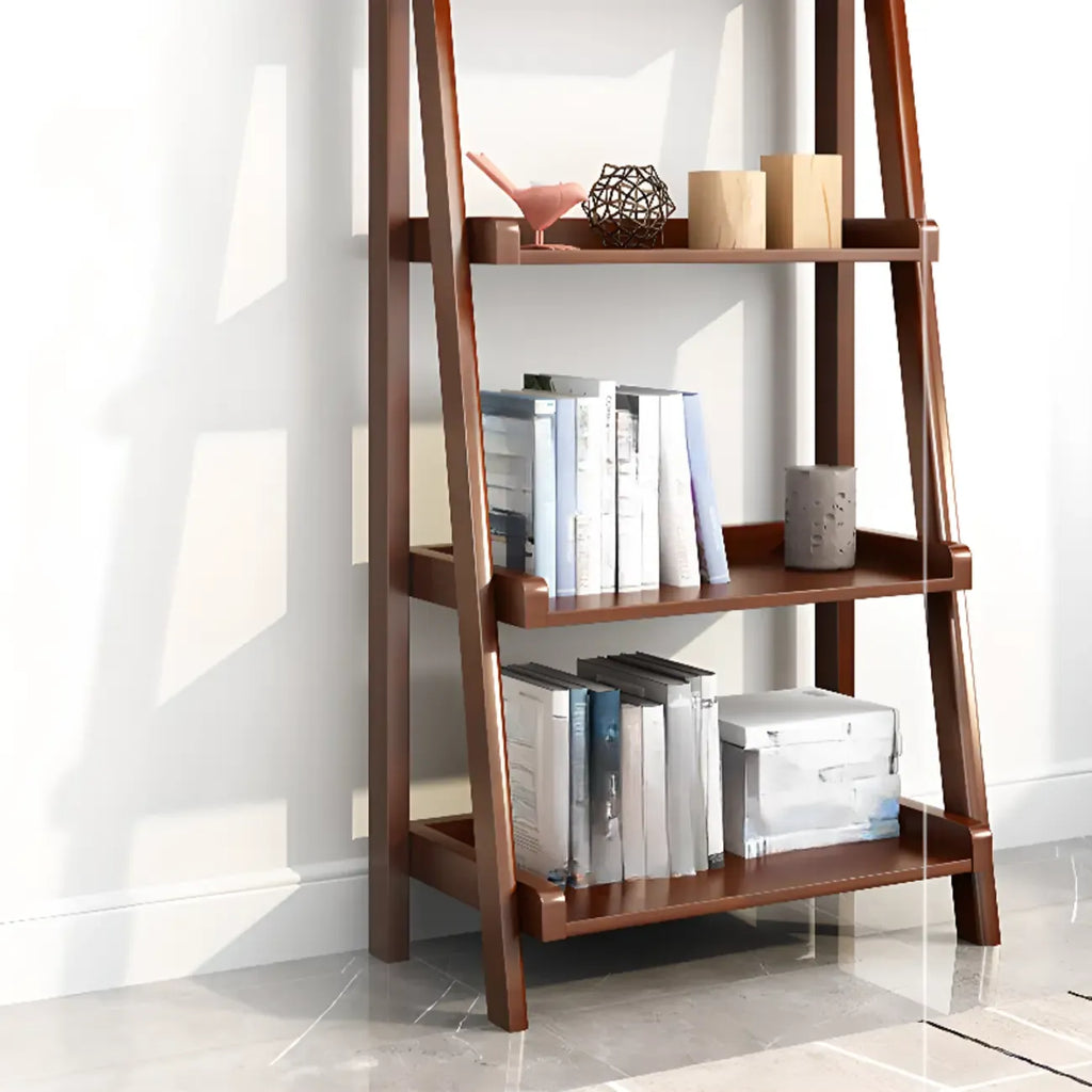 4-Tier Narrow Walnut Wood Ladder Bookcase for Bedroom