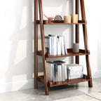 4-Tier Narrow Walnut Wood Ladder Bookcase for Bedroom