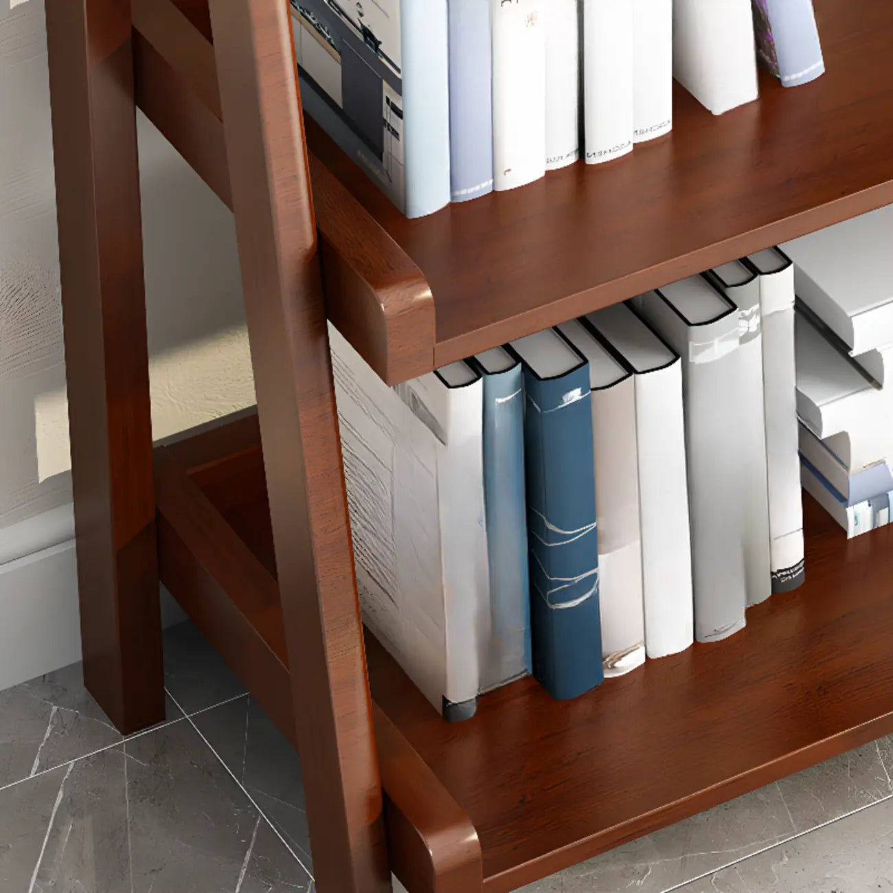 4-Tier Narrow Walnut Wood Ladder Bookcase for Bedroom