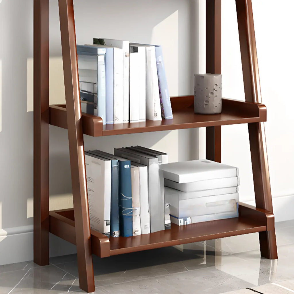 4-Tier Narrow Walnut Wood Ladder Bookcase for Bedroom