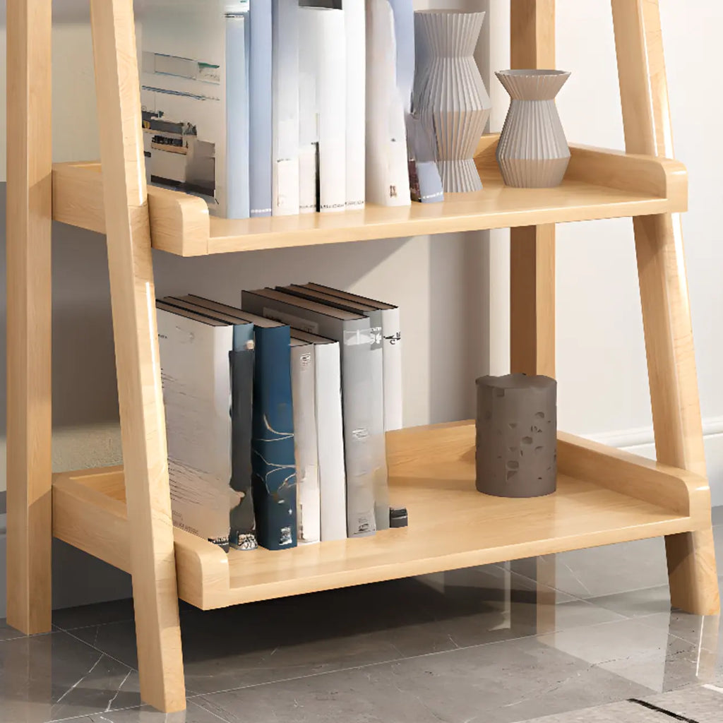4-Tier Narrow Walnut Wood Ladder Bookcase for Bedroom