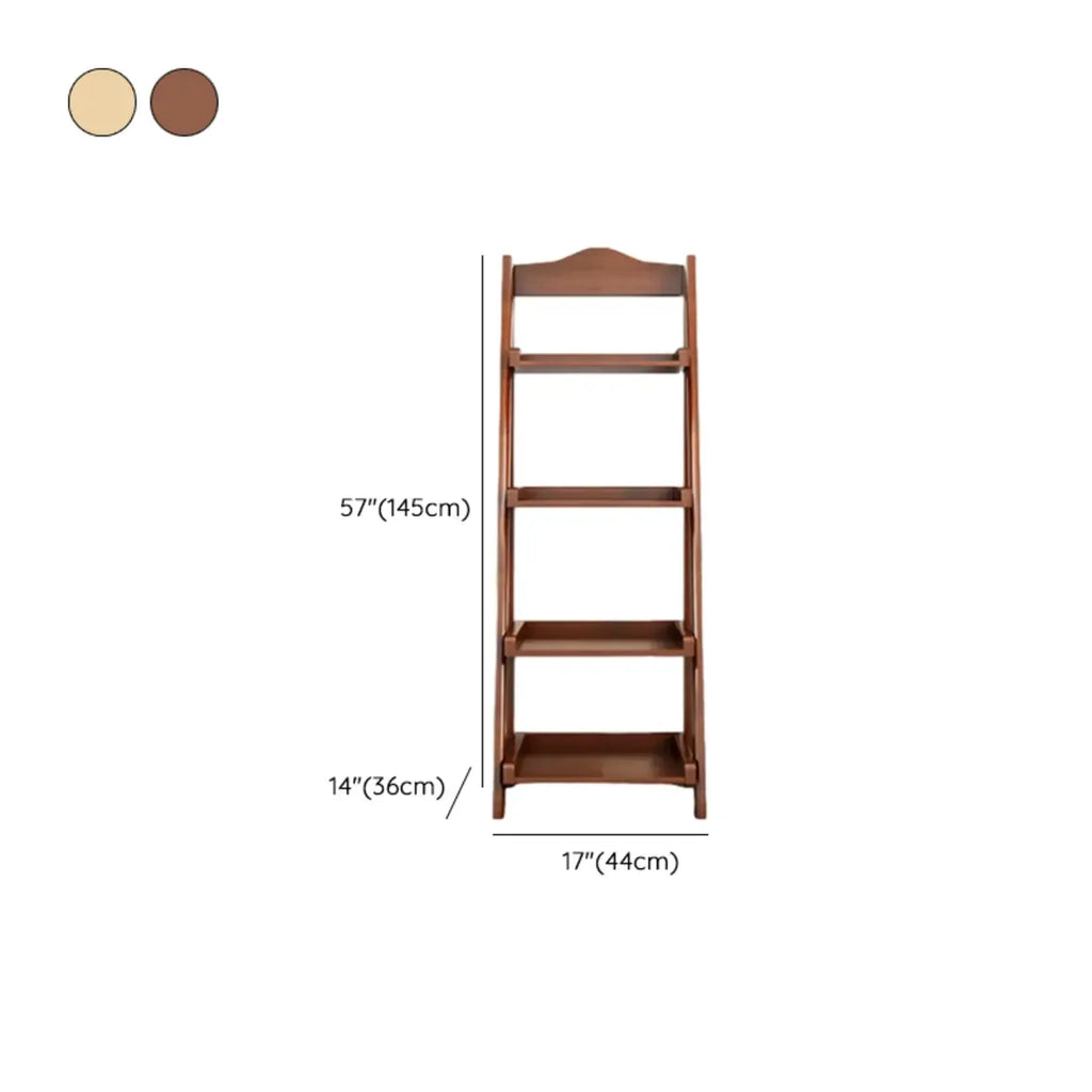 4-Tier Narrow Walnut Wood Ladder Bookcase for Bedroom