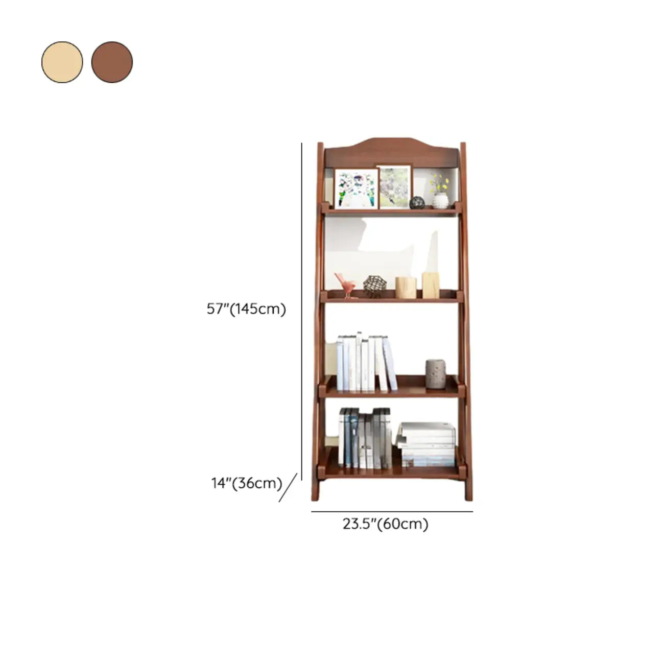 4-Tier Narrow Walnut Wood Ladder Bookcase for Bedroom