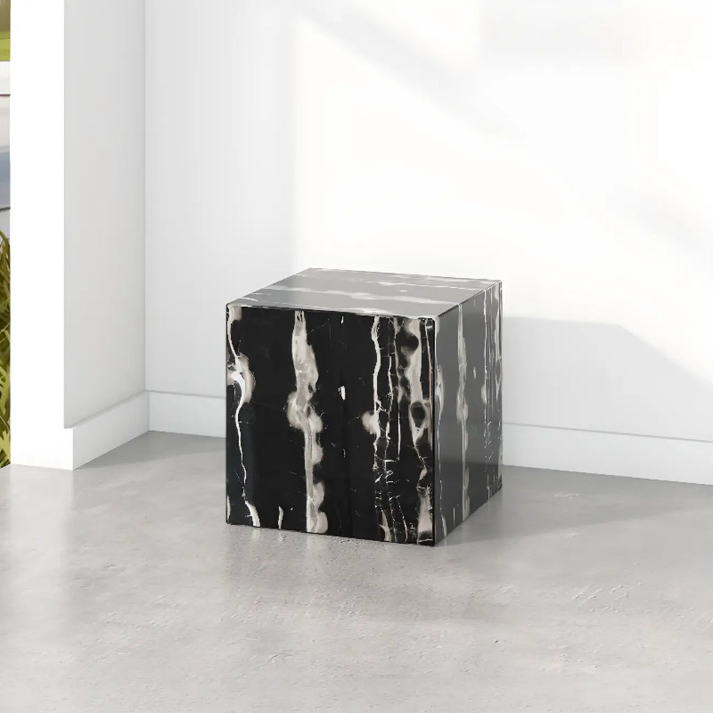 Minimalist Marble Square Block End Table