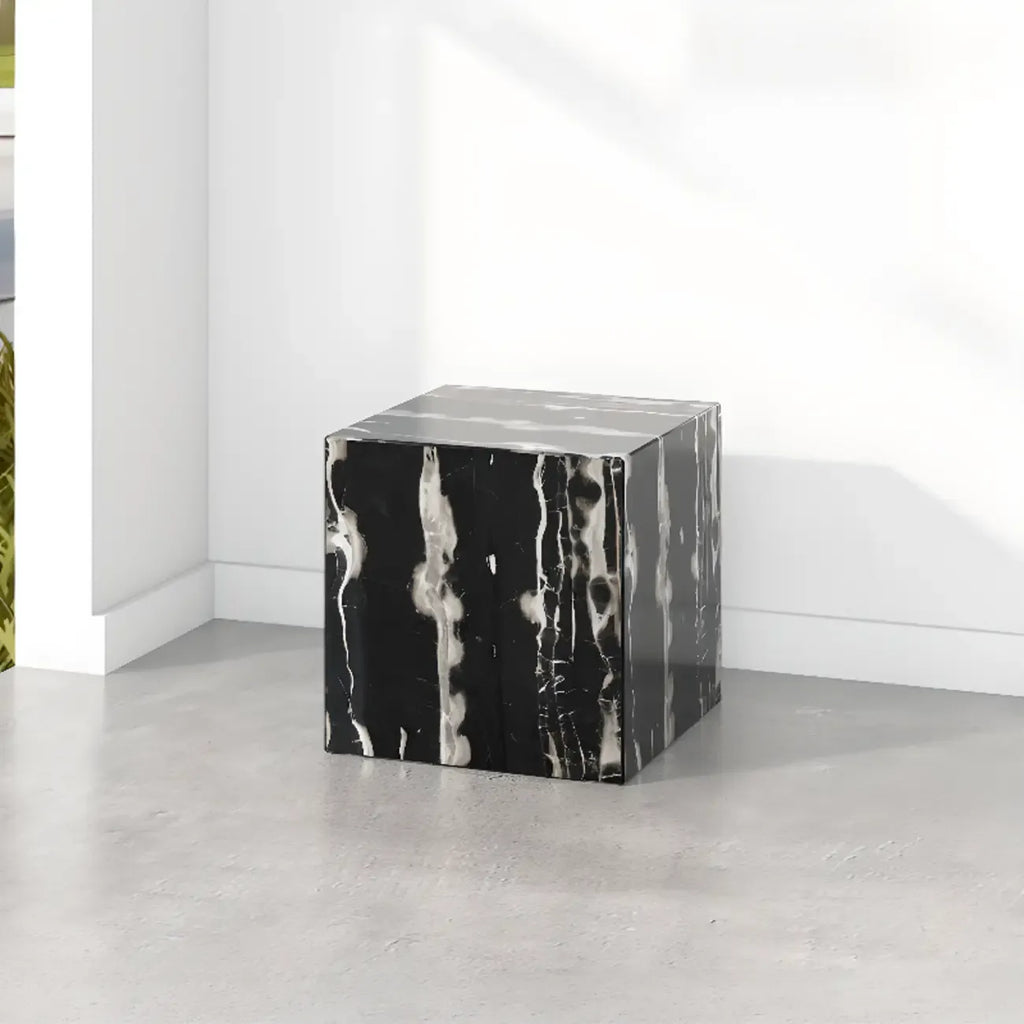 Minimalist Marble Square Block End Table