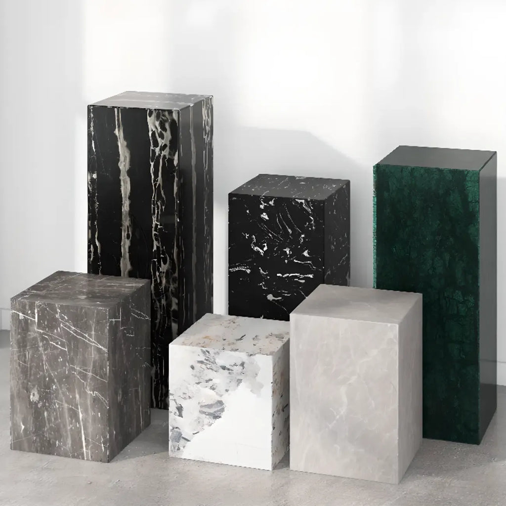 Minimalist Marble Square Block End Table