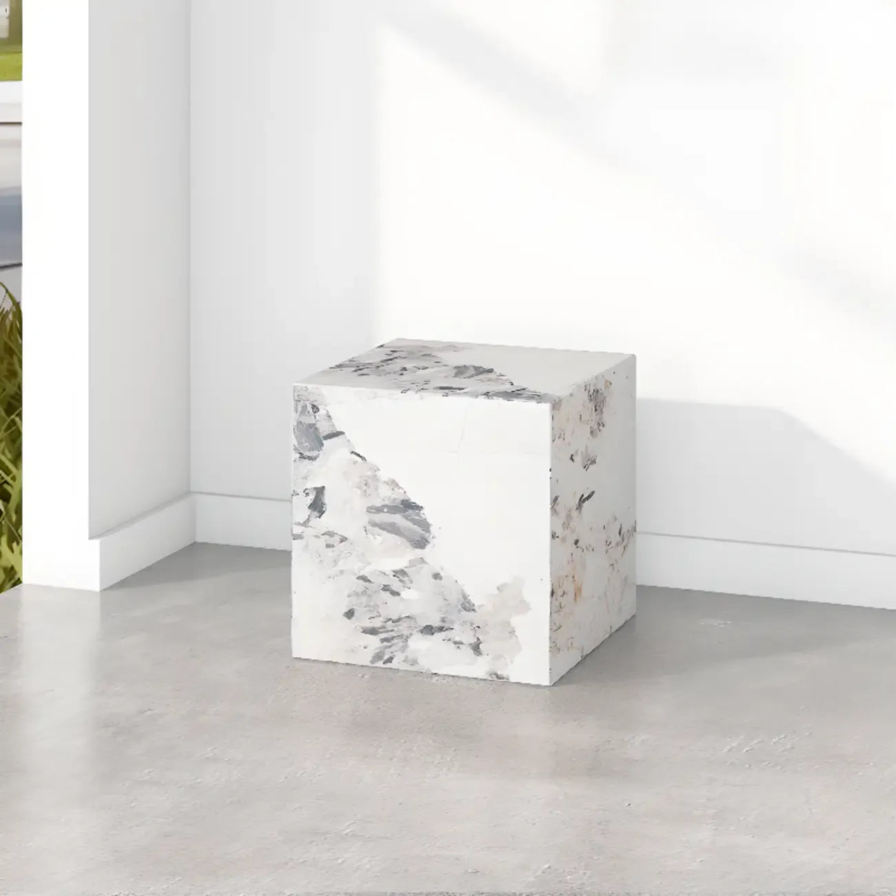 Minimalist Marble Square Block End Table
