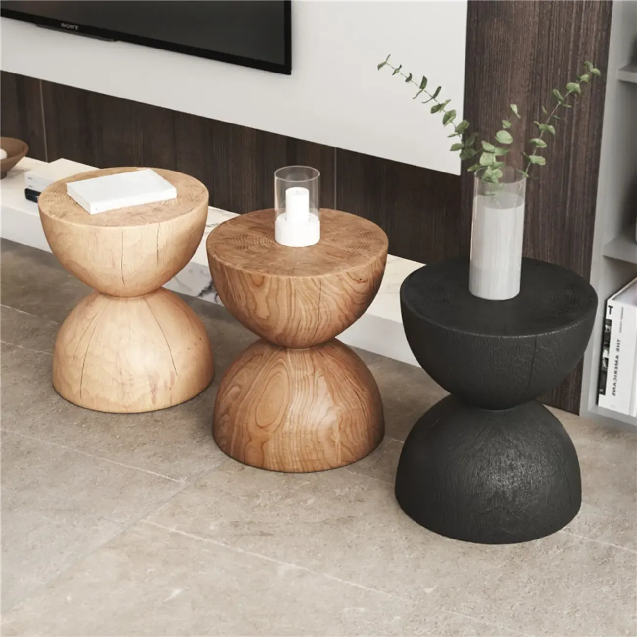 Hourglass Wooden Natural Finish Chairside Table