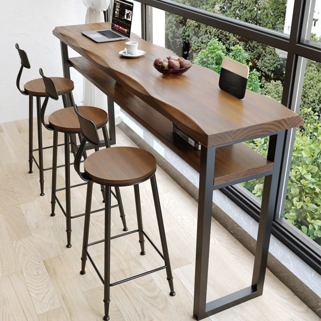 Nordic Brown Pine Sled Shelf Bar Tables