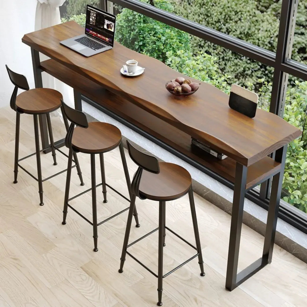 Nordic Brown Pine Sled Shelf Bar Tables
