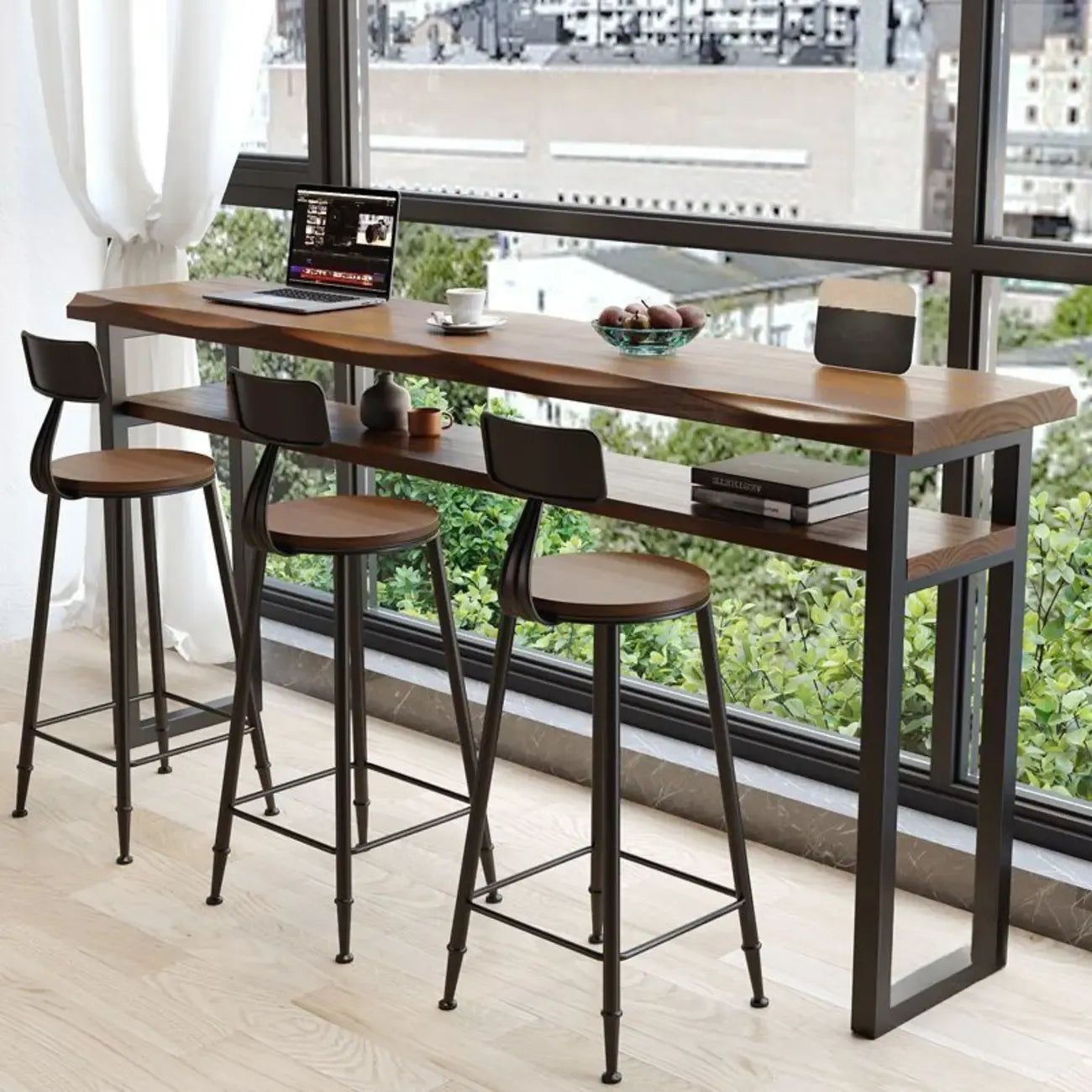 Nordic Brown Pine Sled Shelf Bar Tables
