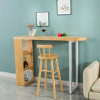Modern Asymmetrical Wooden Bar Table with Storage and Seating