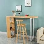 Modern Asymmetrical Wooden Bar Table with Storage and Seating