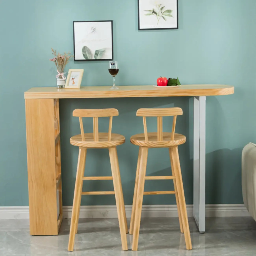 Modern Asymmetrical Wooden Bar Table with Storage and Seating