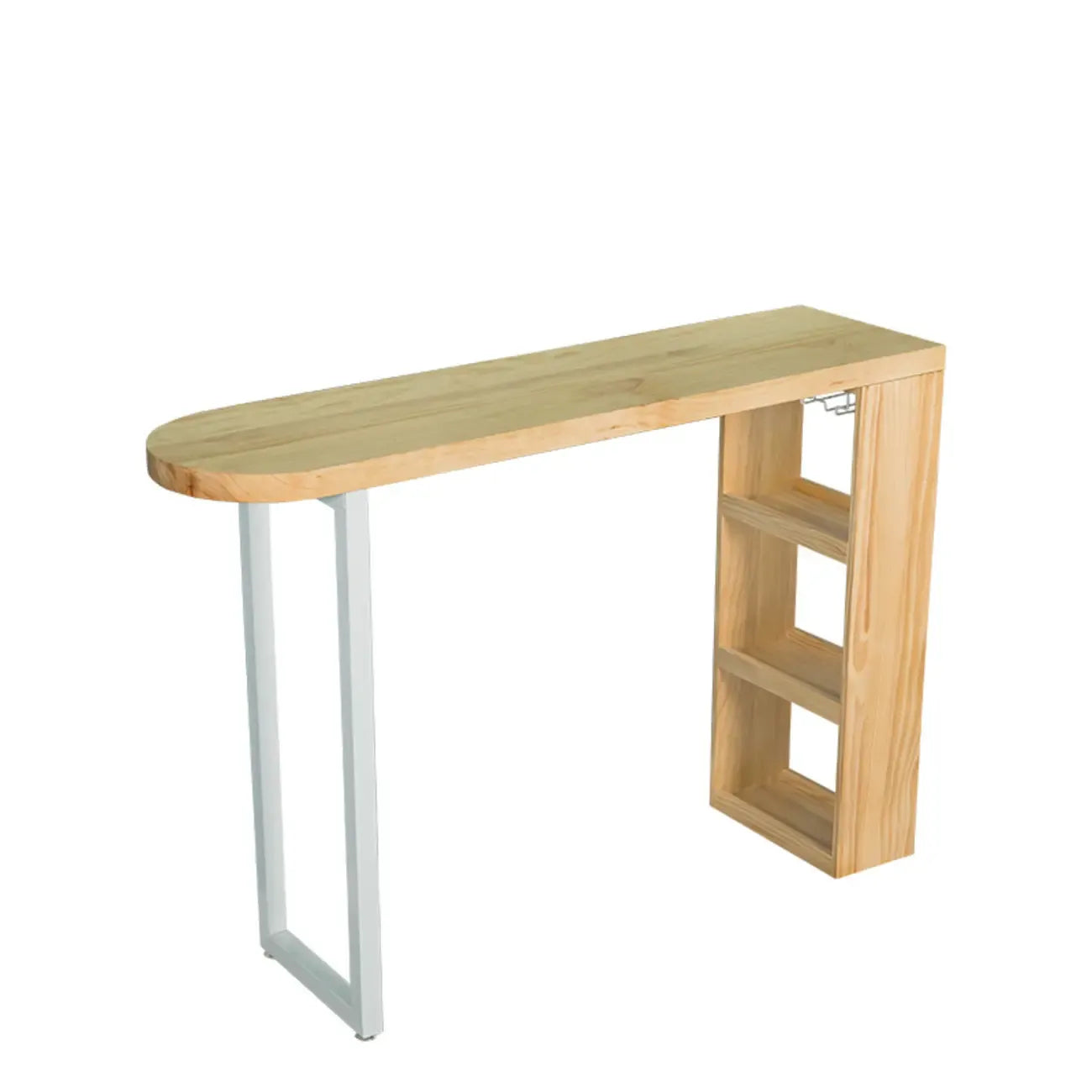 Modern Asymmetrical Wooden Bar Table with Storage and Seating