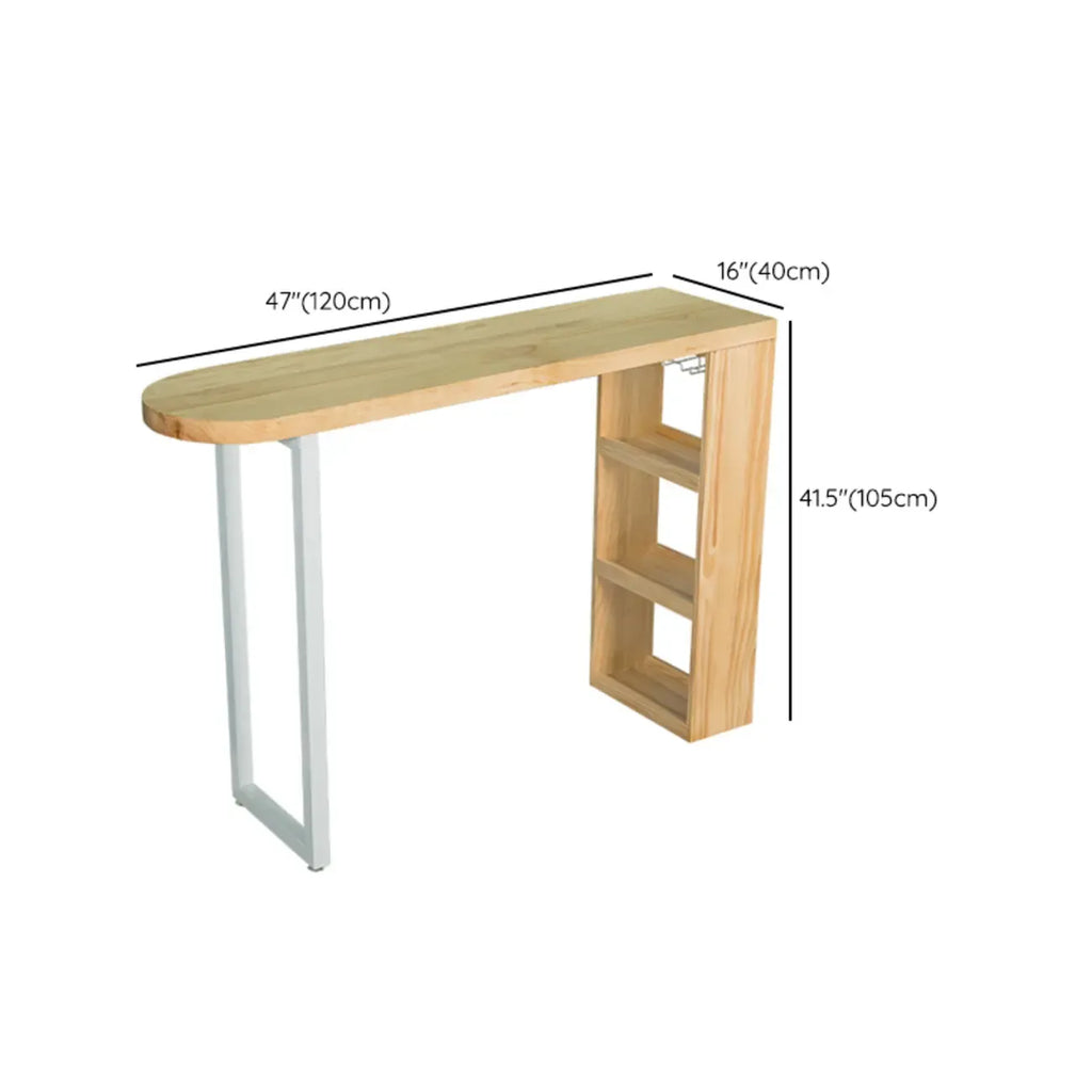Modern Asymmetrical Wooden Bar Table with Storage and Seating