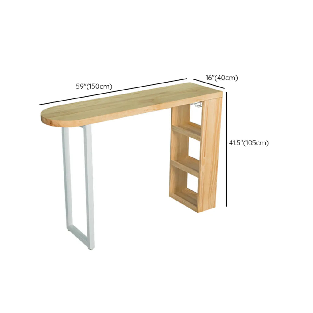 Modern Asymmetrical Wooden Bar Table with Storage and Seating