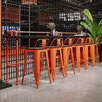 Industrial Black Hardwood Top Bar Tables with Orange Frame