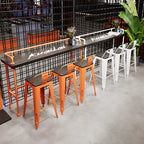Industrial Black Hardwood Top Bar Tables with Orange Frame