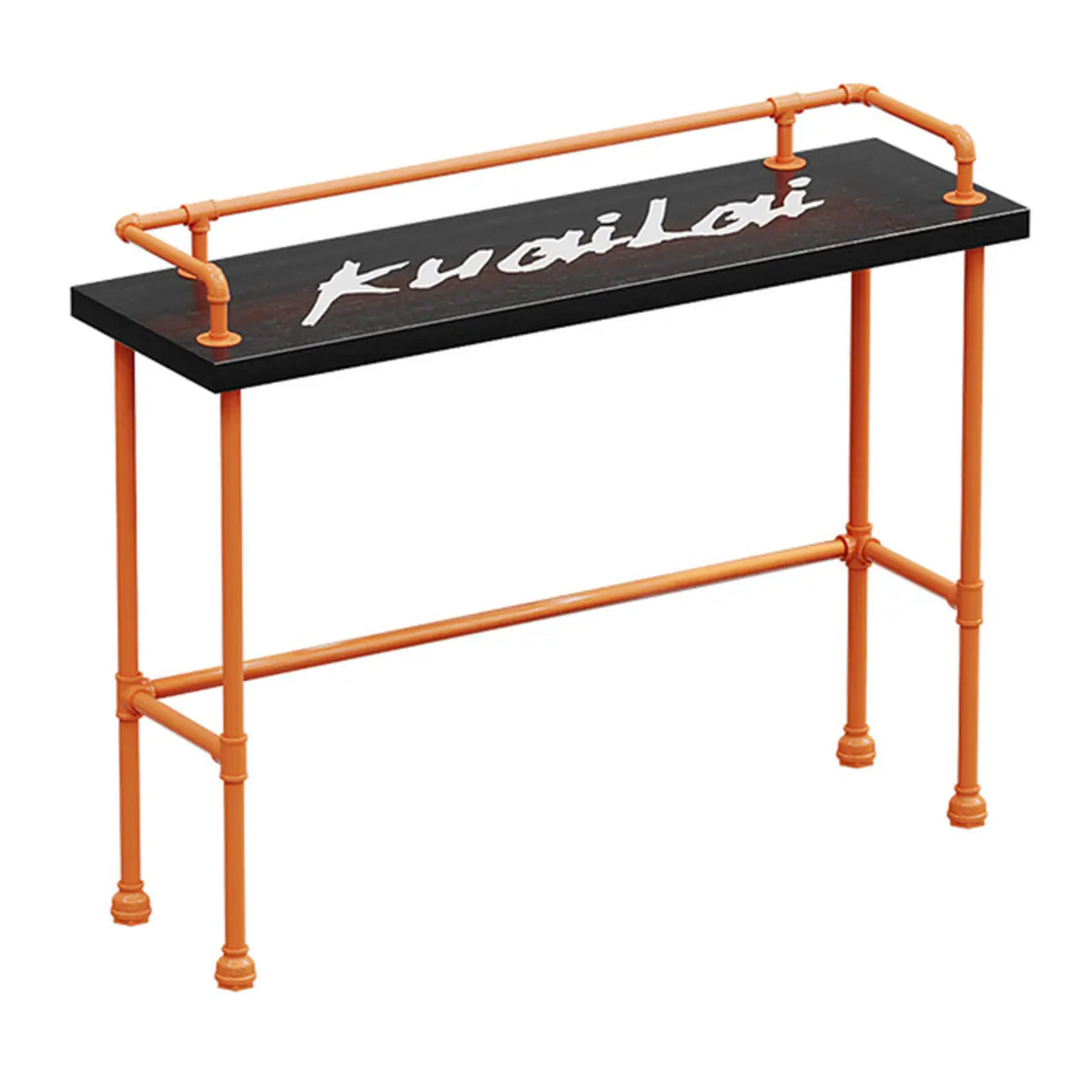 Industrial Black Hardwood Top Bar Tables with Orange Frame