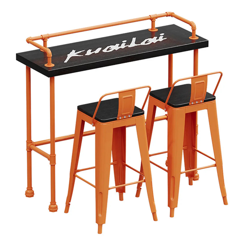 Industrial Black Hardwood Top Bar Tables with Orange Frame