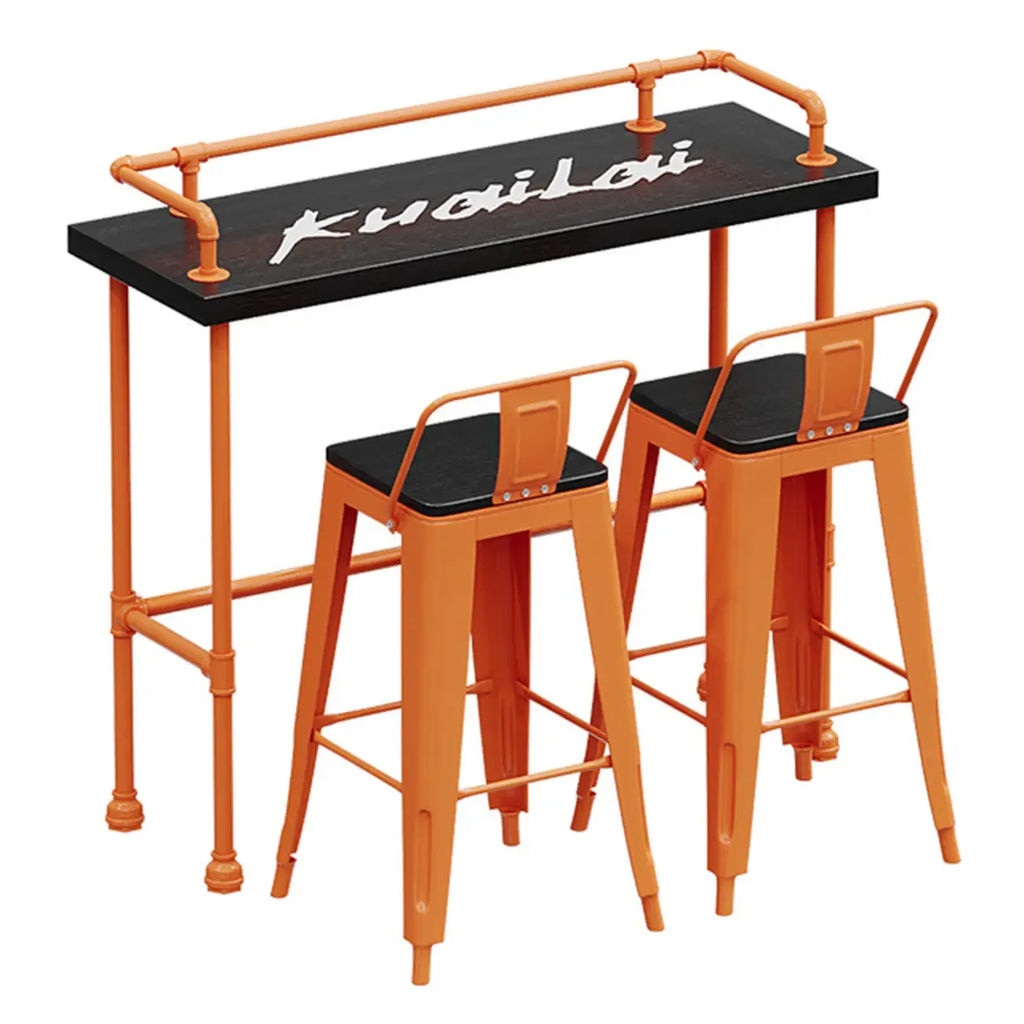 Industrial Black Hardwood Top Bar Tables with Orange Frame