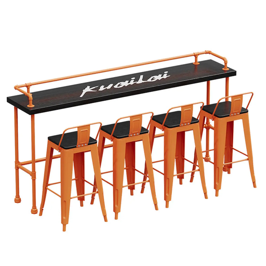 Industrial Black Hardwood Top Bar Tables with Orange Frame