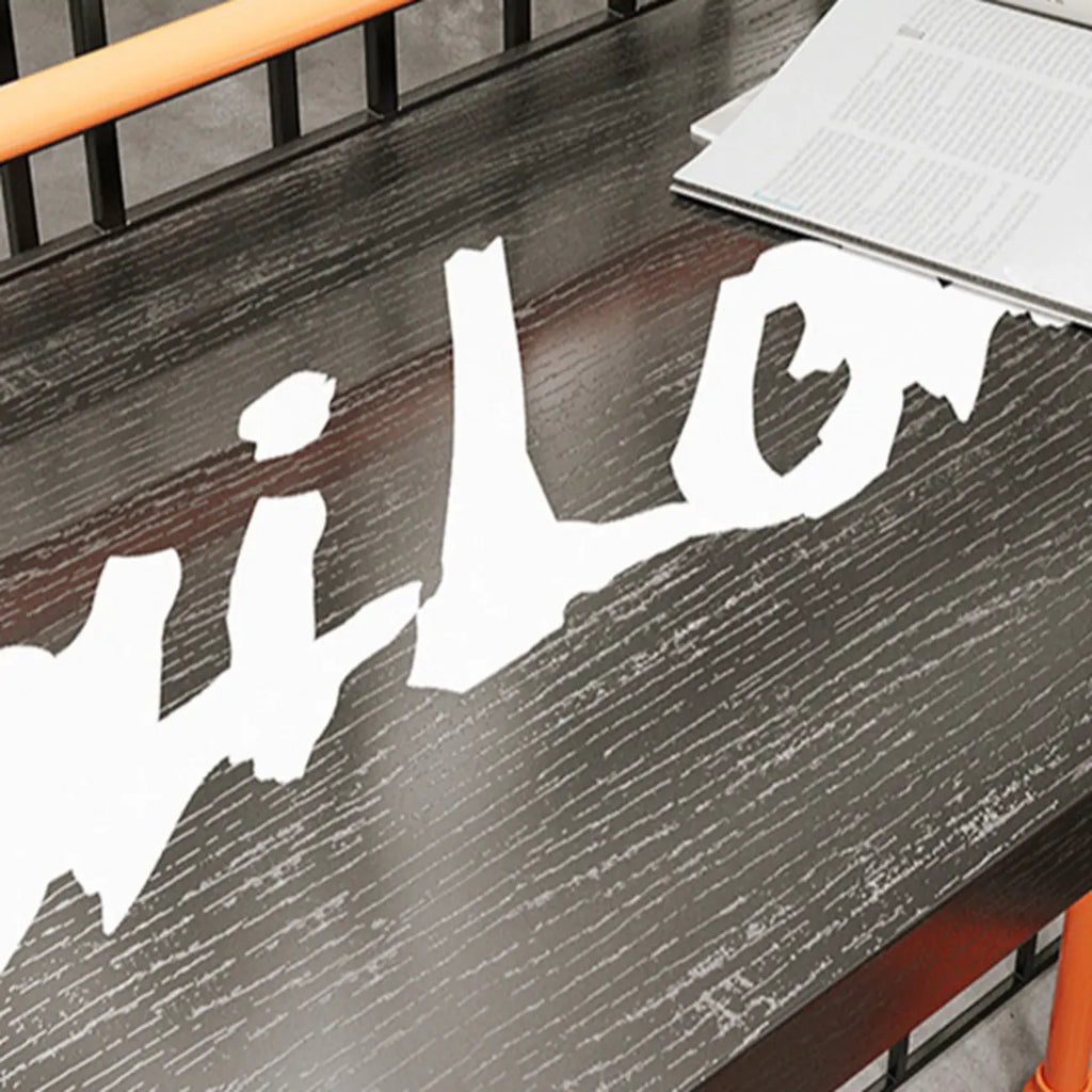 Industrial Black Hardwood Top Bar Tables with Orange Frame