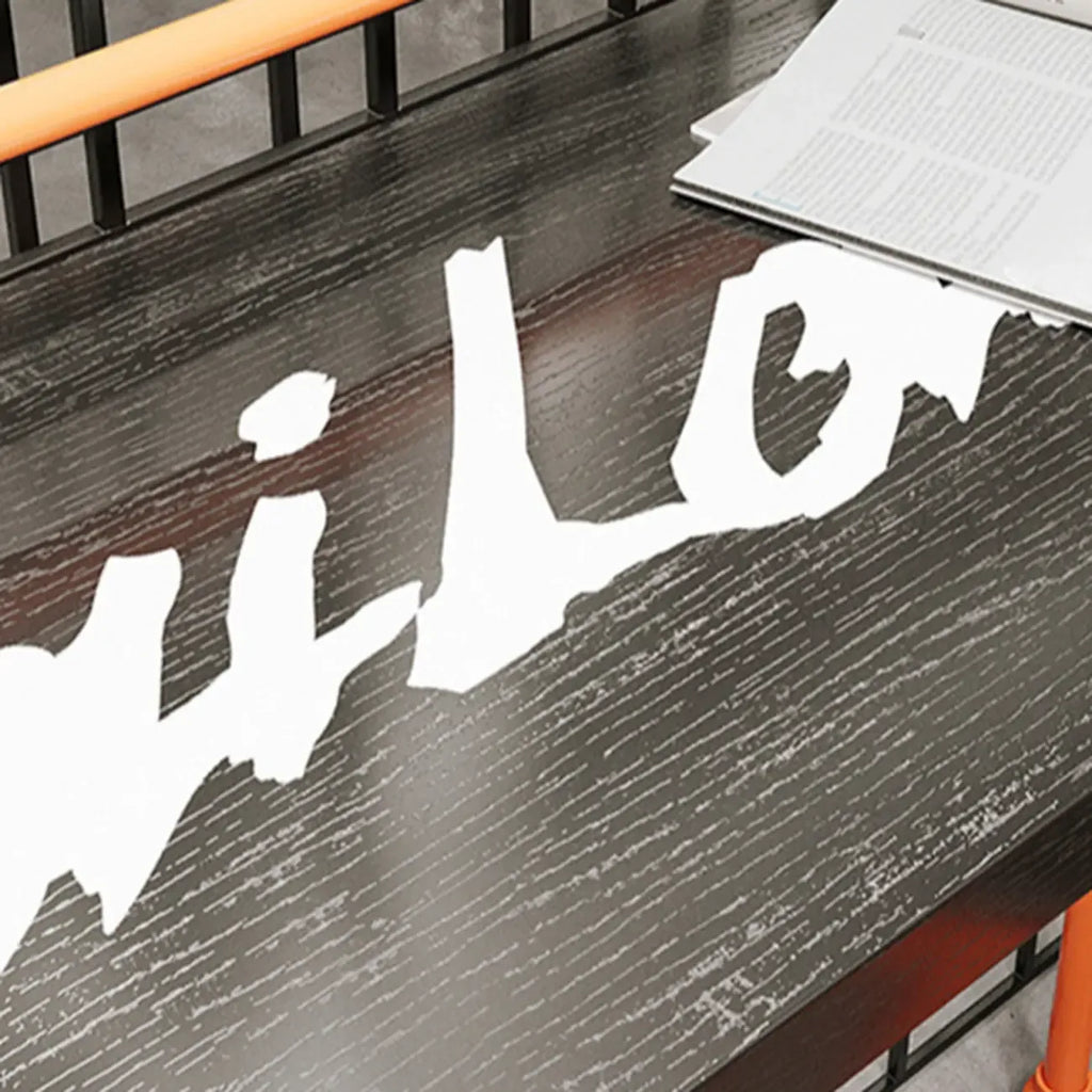 Industrial Black Hardwood Top Bar Tables with Orange Frame