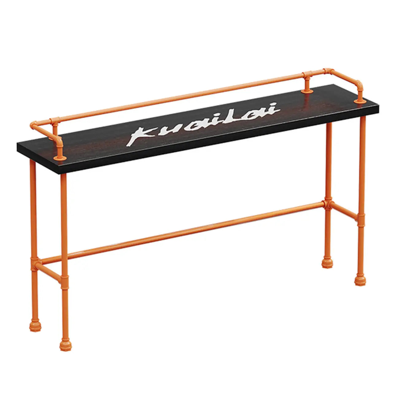 Industrial Black Hardwood Top Bar Tables with Orange Frame