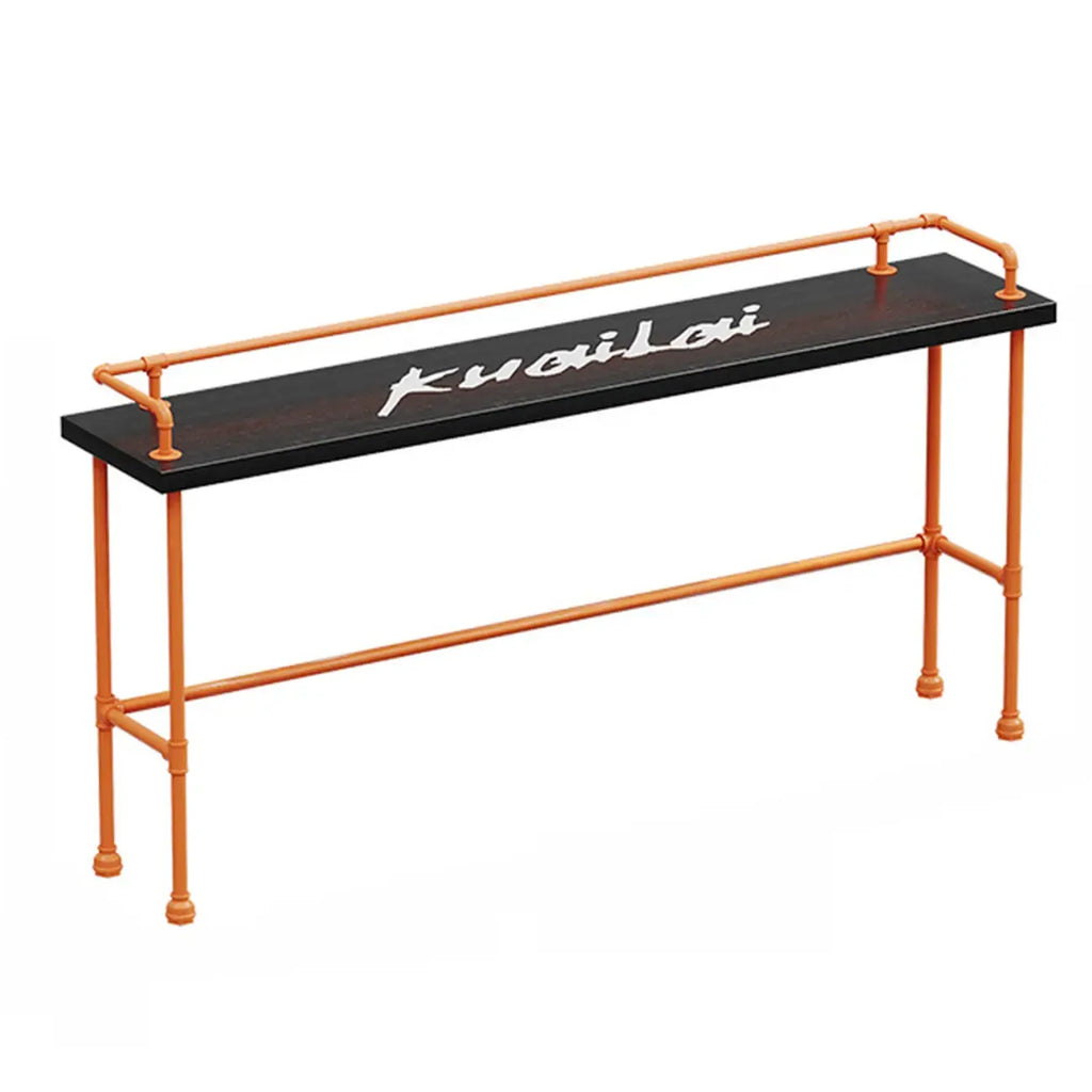 Industrial Black Hardwood Top Bar Tables with Orange Frame