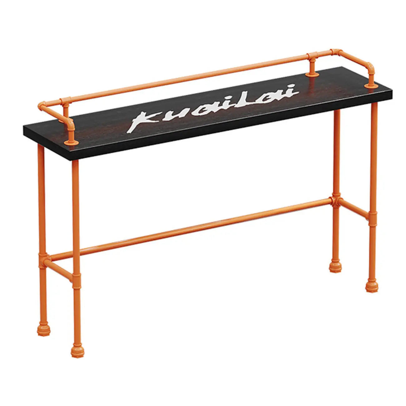 Industrial Black Hardwood Top Bar Tables with Orange Frame